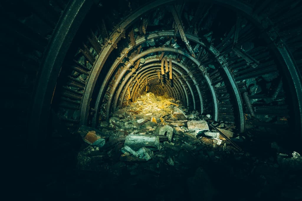 Mine tunnel with golden light
